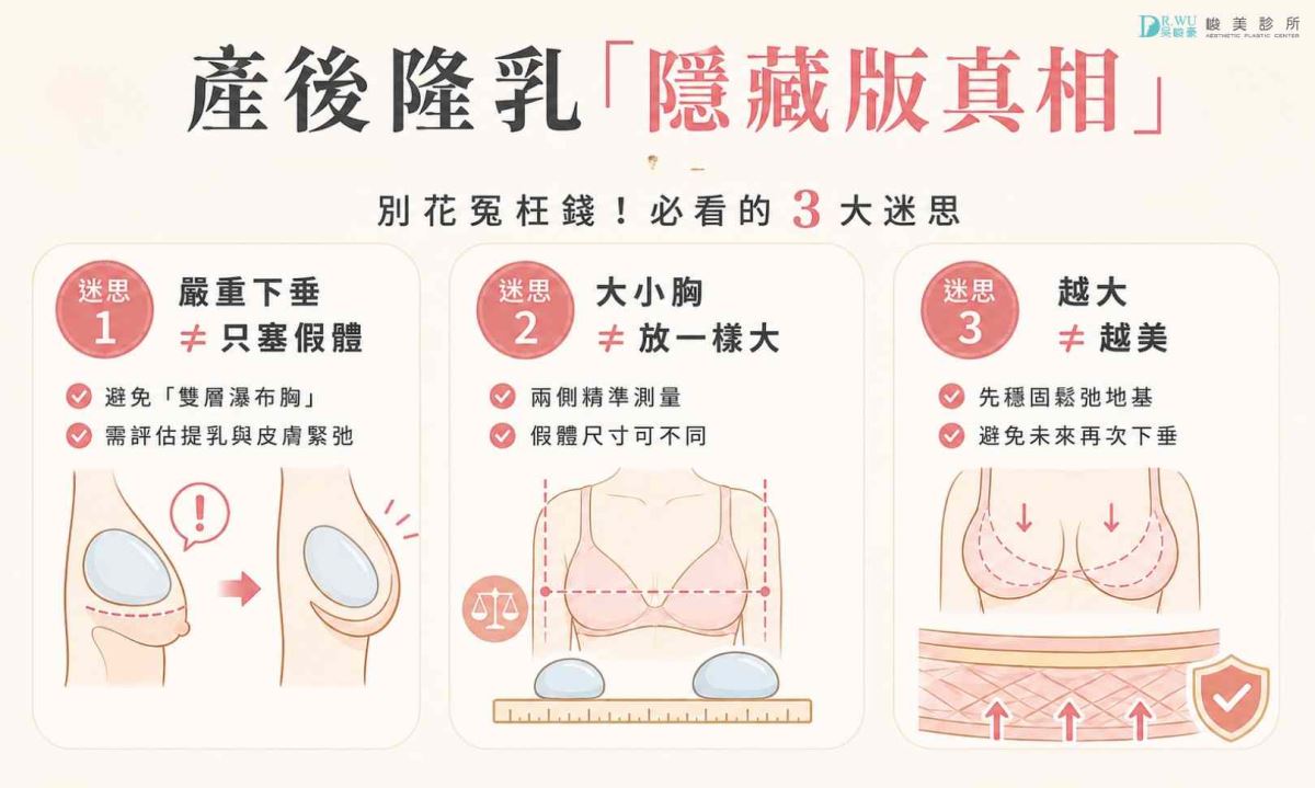 產後隆乳3大迷思解析:嚴重下垂不只塞假體、大小胸客製尺寸、越大不一定越美