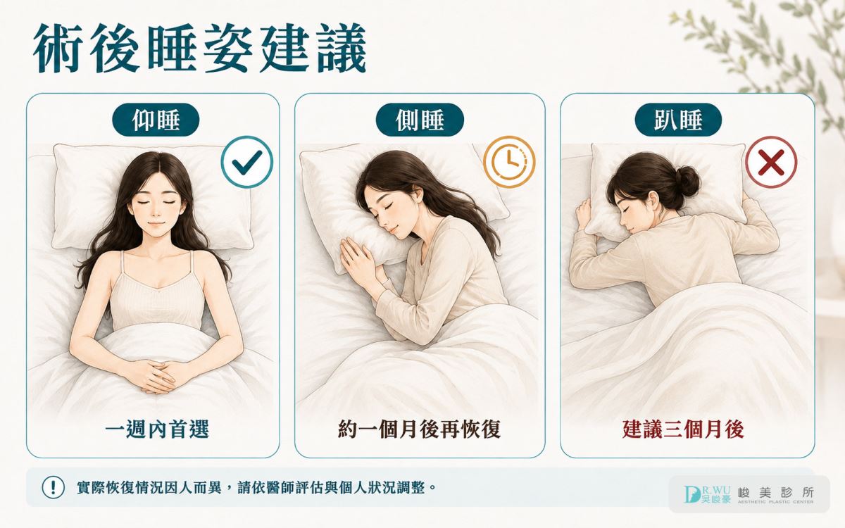 隆乳術後睡姿建議：仰睡、側睡與趴睡的時間點
