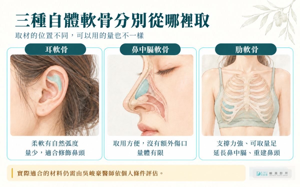 三種自體軟骨分別從哪裡取